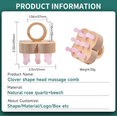 Clover Head Massage Comb - Crystal Beech Leather Massager - yuelf