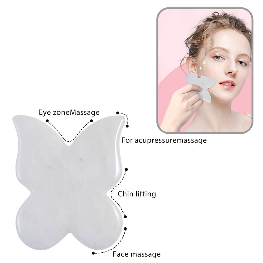 Natural White Stone Butterfly Gua Sha | Facial Guasha Massage Tools - yuelf