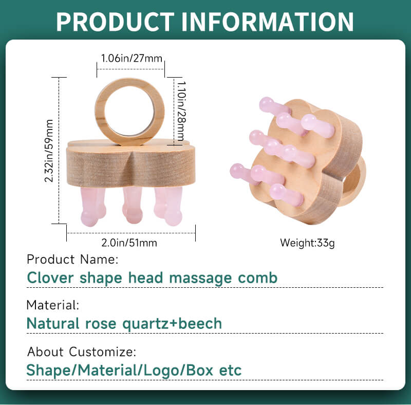Clover Head Massage Comb - Crystal Beech Leather Massager - yuelf