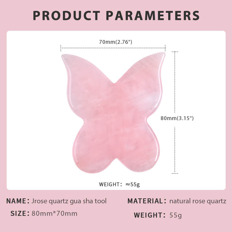 Natural Rose Quartz Butterfly Gua Sha | Facial Guasha Massager - yuelf