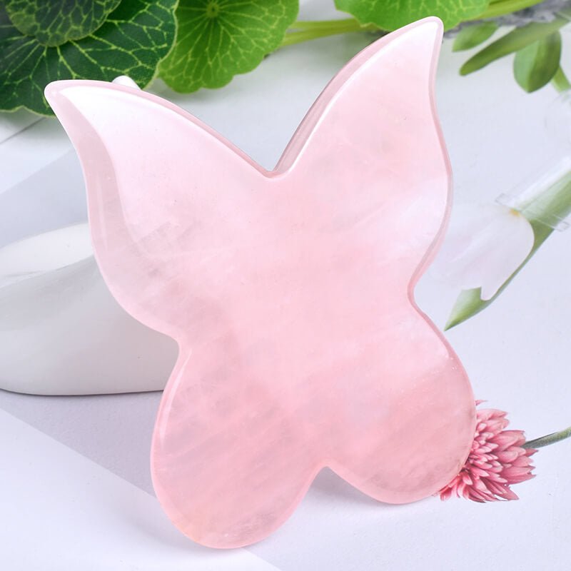 Natural Rose Quartz Butterfly Gua Sha | Facial Guasha Massager - yuelf