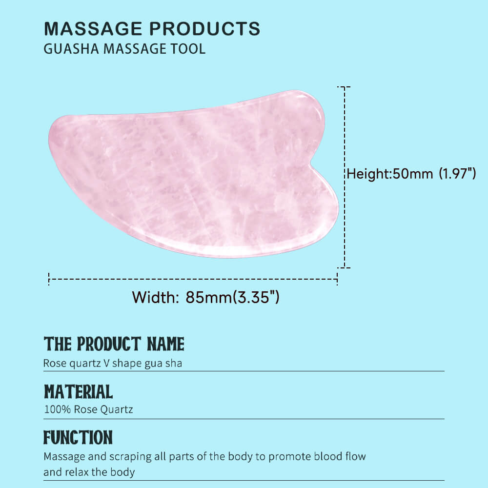 V Shaped Natural Rose Quartz Gua Sha | Face Massage Tools - yuelf