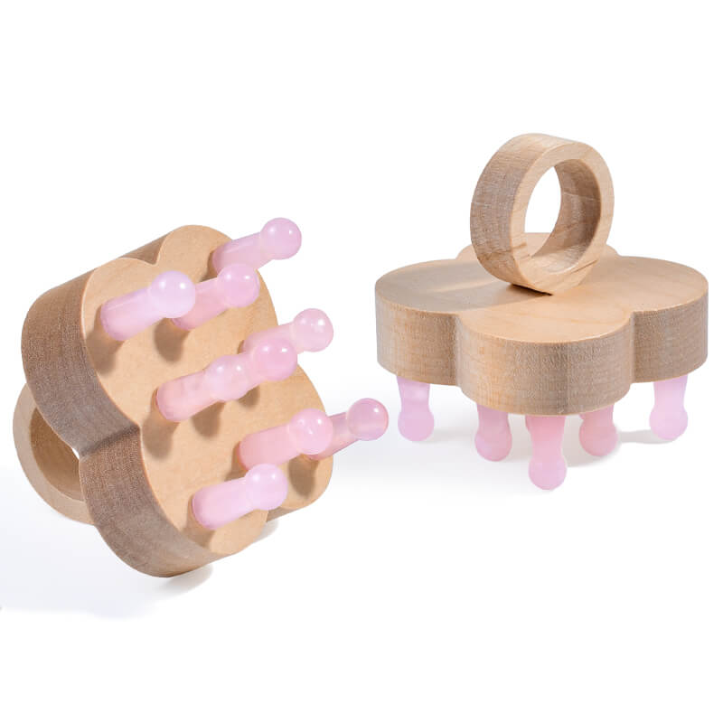 Clover Head Massage Comb - Crystal Beech Leather Massager - yuelf