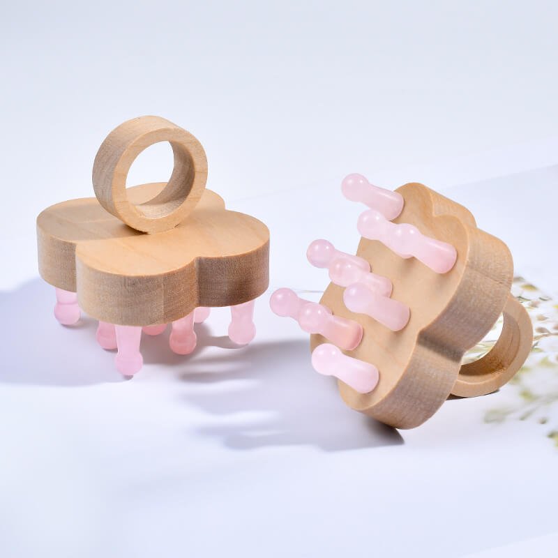 Clover Head Massage Comb - Crystal Beech Leather Massager - yuelf