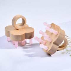 Clover Head Massage Comb - Crystal Beech Leather Massager - yuelf